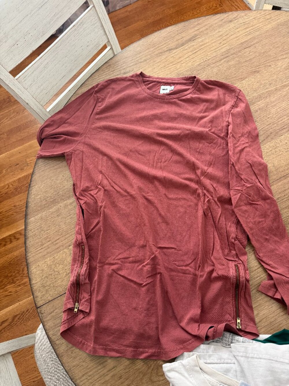 Asos Longline Long Sleeve T Shirt With Stepped Hem And Zip Detail size Large